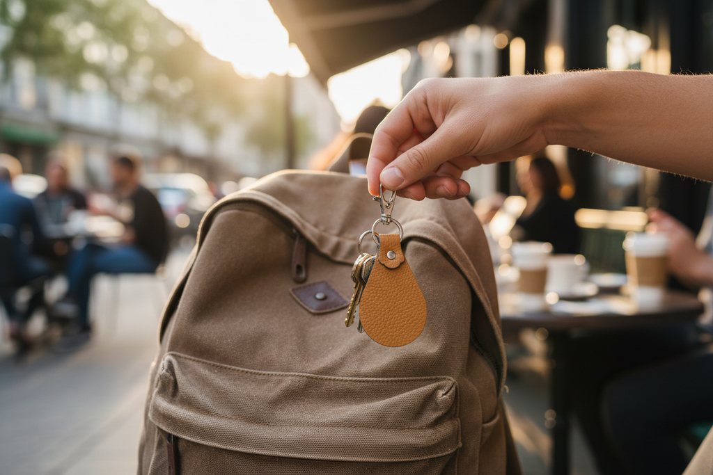 Leather Keychain Action Shot